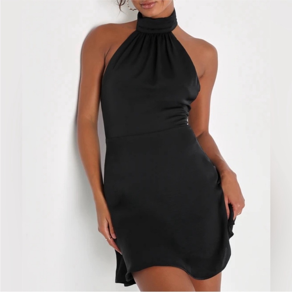 Lulu's Chic Black Halter Mini Dress - Picture 2 of 4